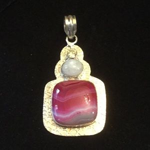 Super Stunning Hot Pink Agate & Moonstone Pendant